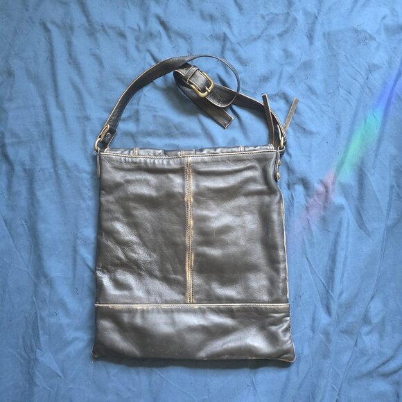 Coldwater Creek Black Faux Leather Fold-Over Crossbody Bag